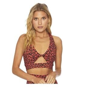 Beach Riot Pink Twist-Front Leopard Print Sports Bra & Legging Set Size Large